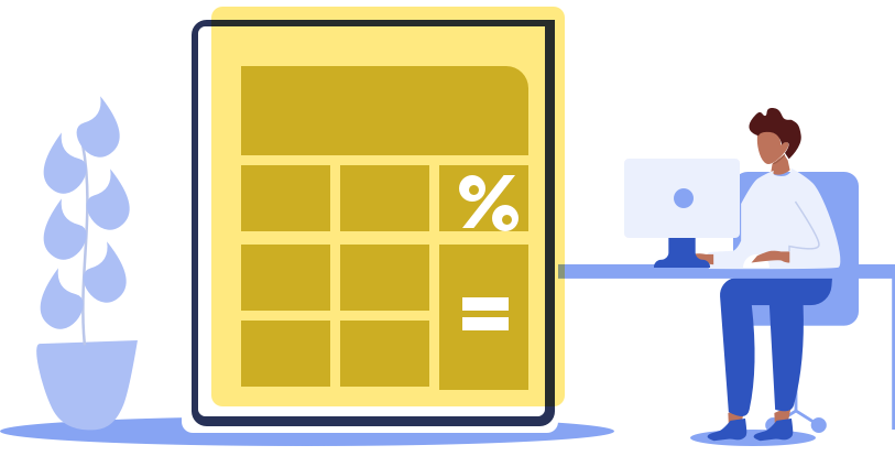 Person with computer and plant