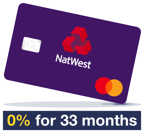 New NatWest cardholders can shift card debt at 0% for 33 months. See MSE's Balance transfer credit cards guide.