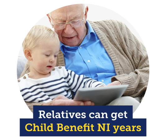 Relatives can get Child Benefit national insurance years. Image links to our Grandparents' childcare credit guide.