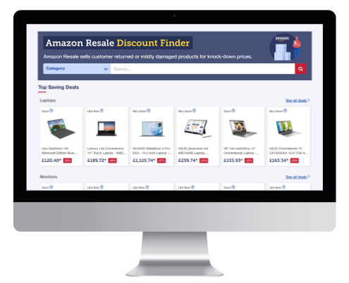 A computer screen displaying our Amazon Resale Discount Finder. Link takes you to this free tool.