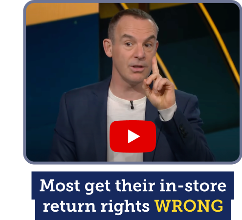 A still from Martin's TV programme, showing him explaining your Christmas return right need-to-knows. Beneath it is the text "Most get their in-store return rights wrong". Link takes you to the video itself.